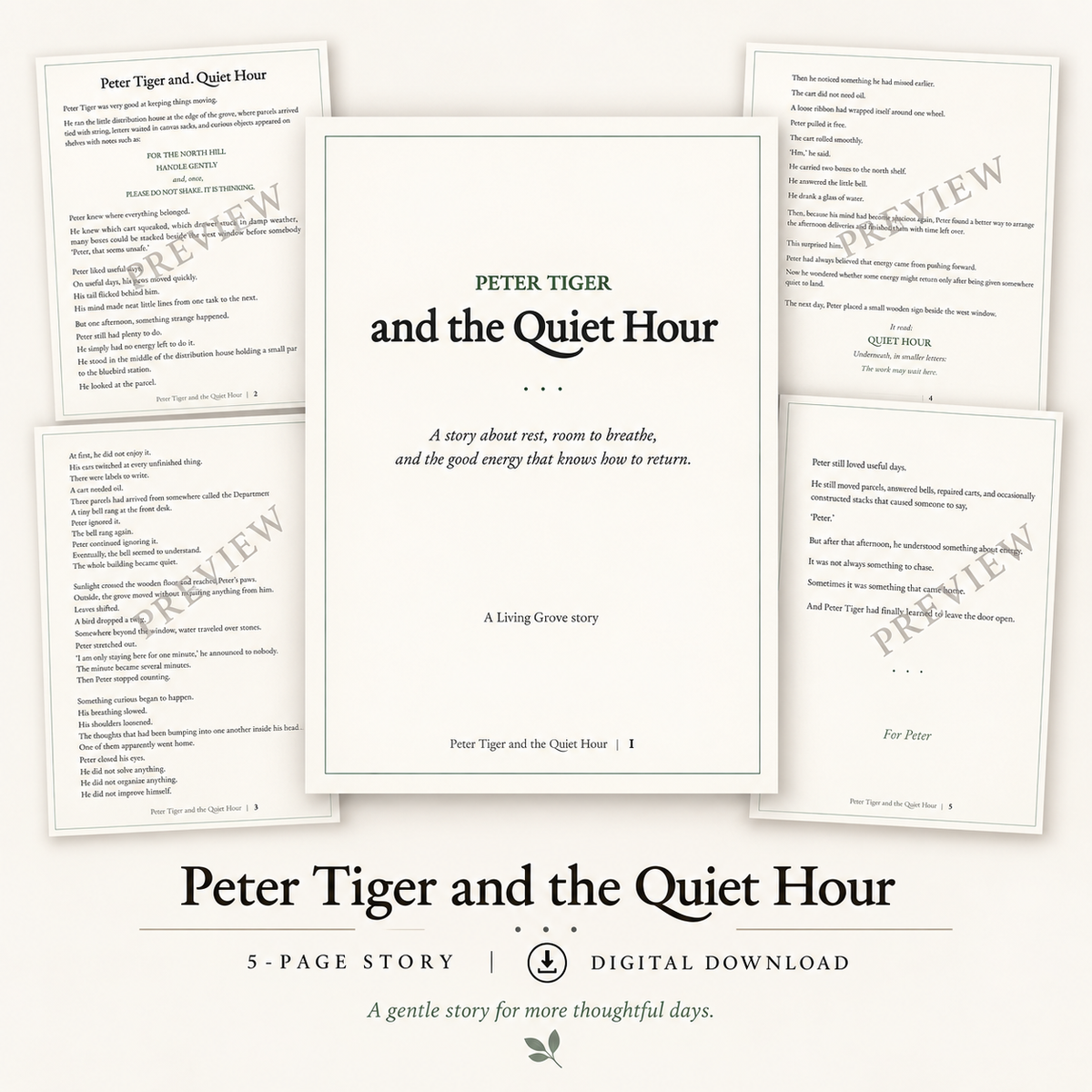 Peter Tiger and the Quiet Hour — A Living Grove Fable Printable PDF