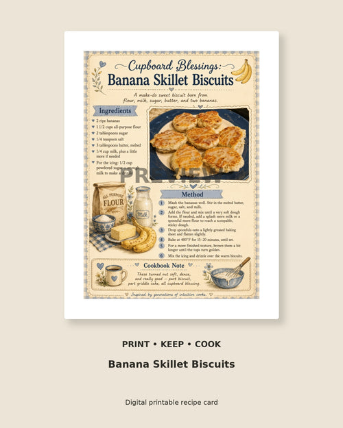 Cupboard Blessings: Banana Skillet Biscuits — Recipe Card PDF
