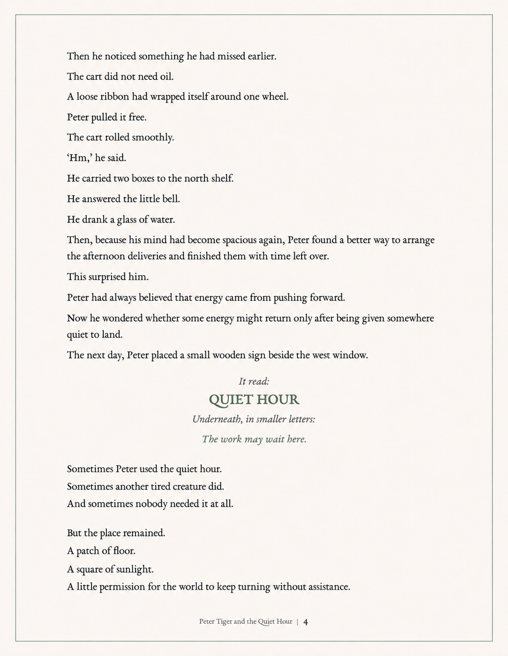 Peter Tiger and the Quiet Hour — A Living Grove Fable