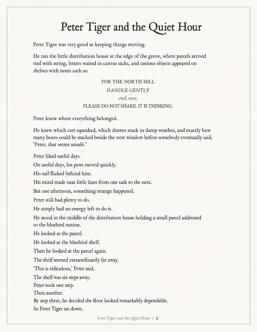 Peter Tiger and the Quiet Hour — A Living Grove Fable