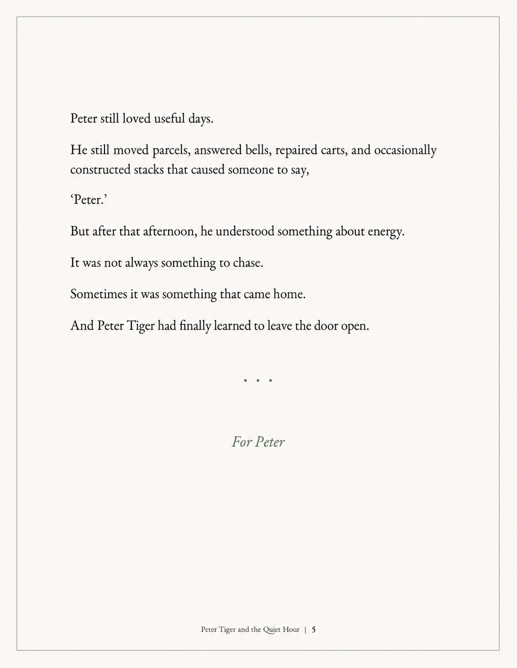 Peter Tiger and the Quiet Hour — A Living Grove Fable