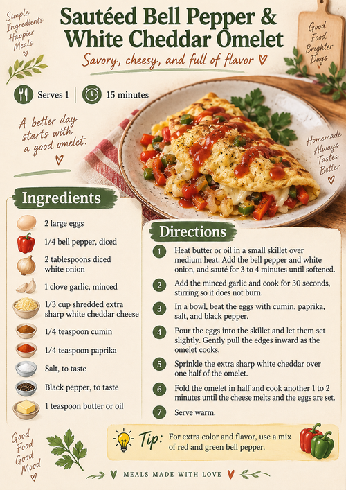 Cupboard Blessings: Sautéed Bell Pepper & White Cheddar Omelet