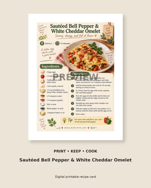 Cupboard Blessings: Sautéed Bell Pepper & White Cheddar Omelet Printable Card