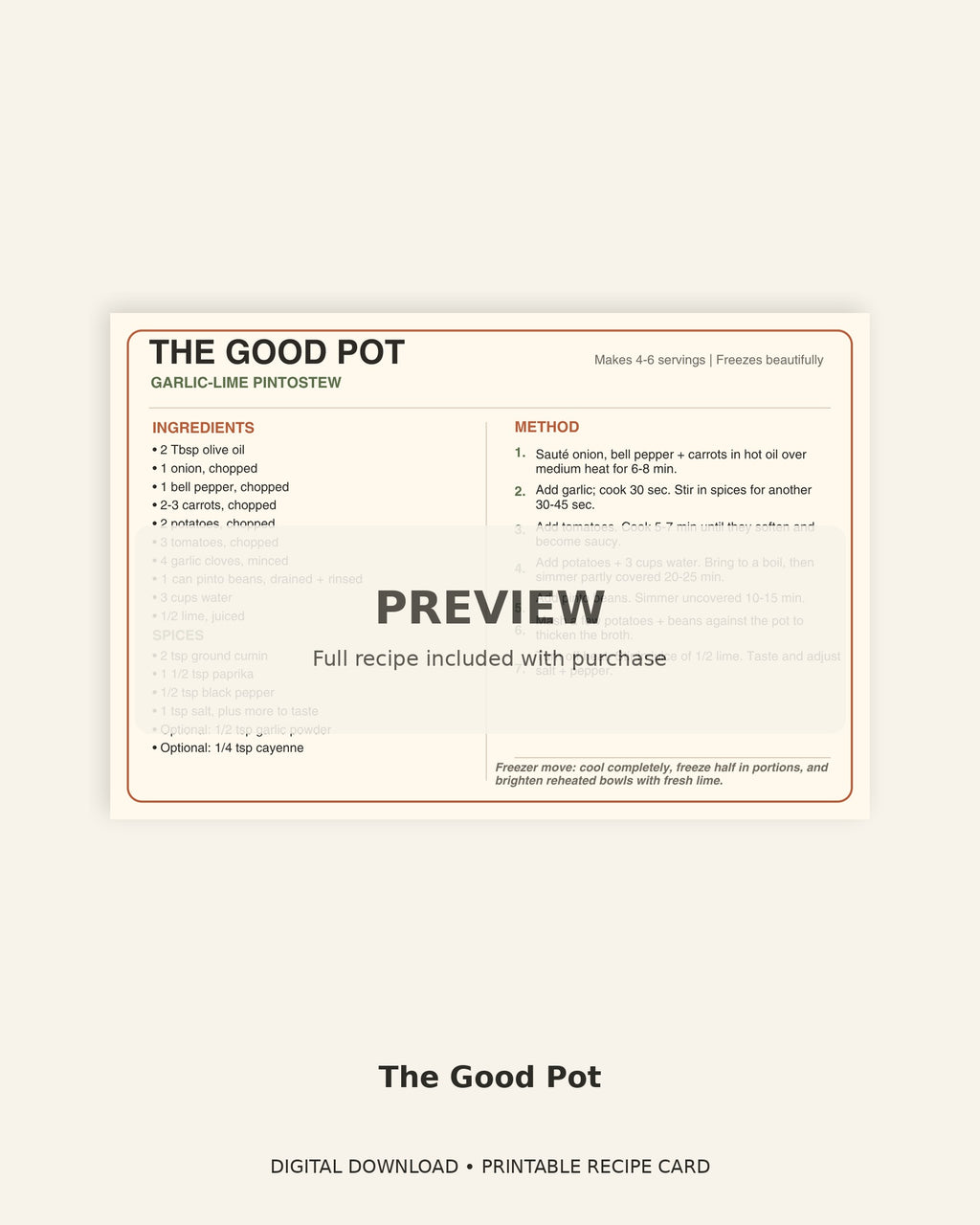The Good Pot: Garlic-Lime Pot Roast Recipe Card Printable PDF