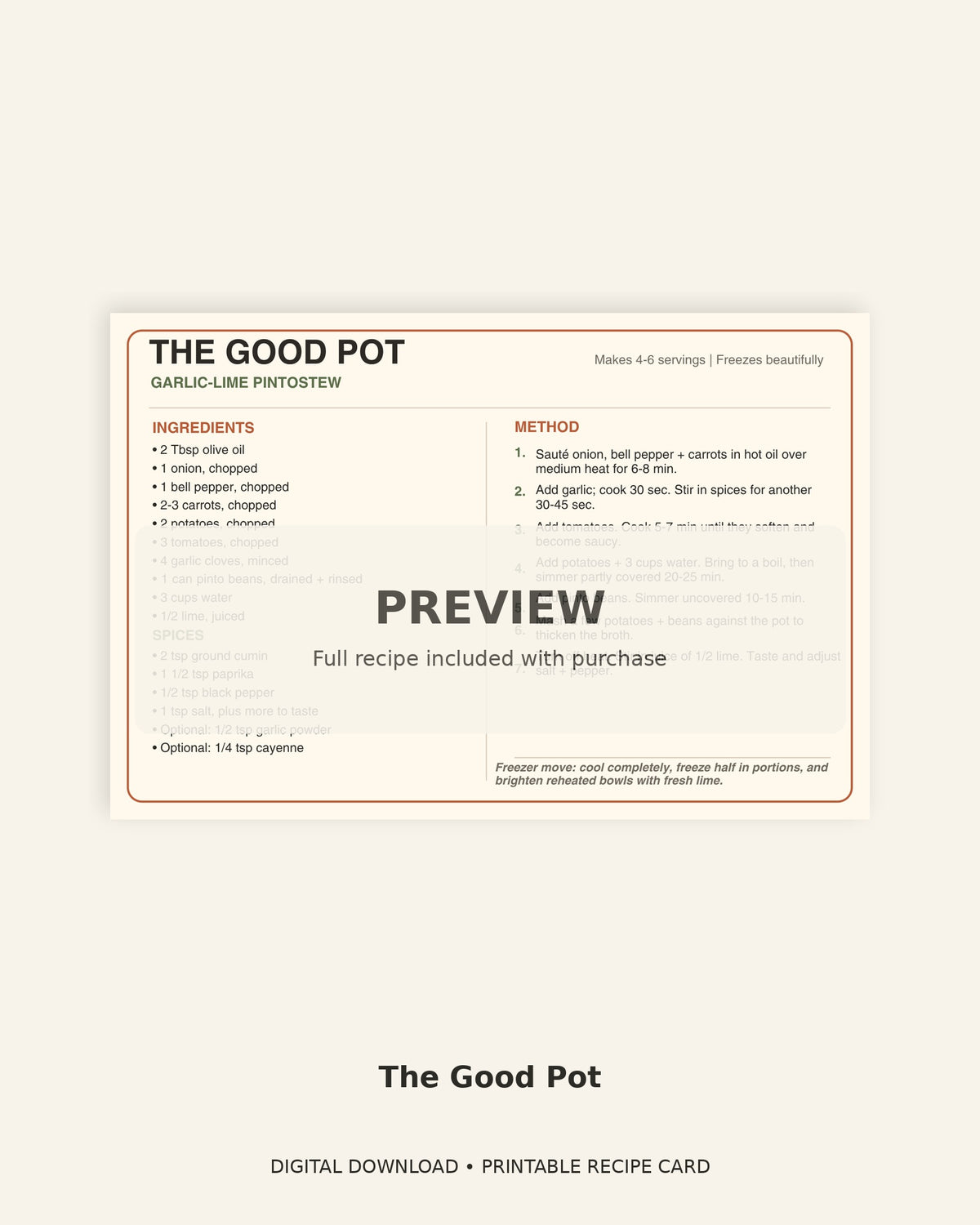 The Good Pot: Garlic-Lime Pot Roast Recipe Card Printable PDF
