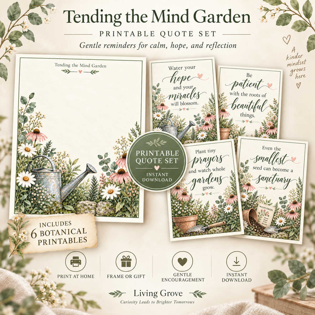 Tending the Mind Garden Printable Stationery Bundle | Botanical Writing Paper