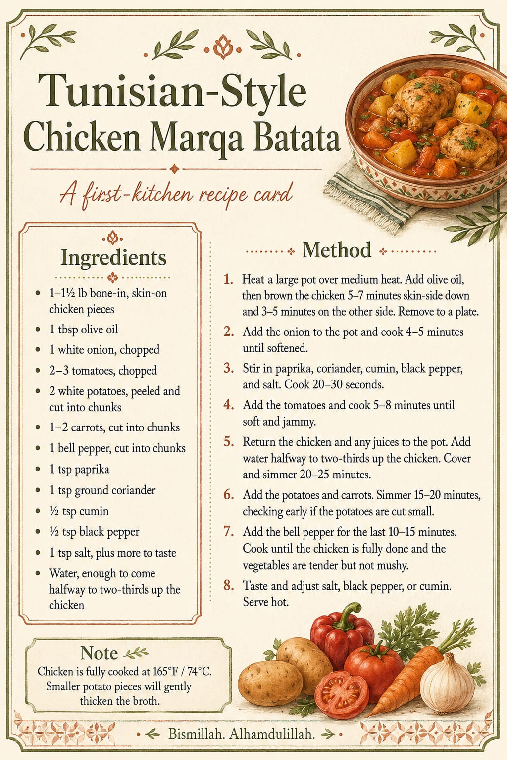 Cupboard Blessings: Tunisian-Style Chicken Marqa — Recipe Card