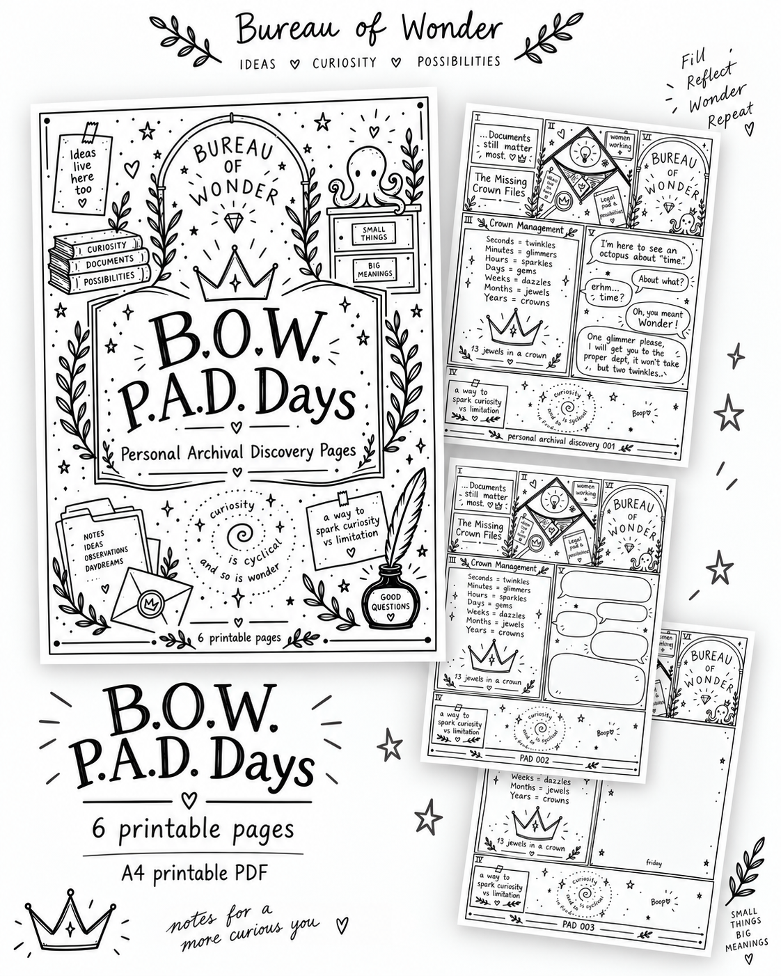 B.O.W. P.A.D. Days | Personal Archival Discovery Printable Pages