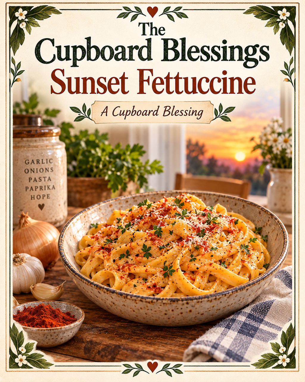 Cupboard Blessings: Sunset Fettuccine — Recipe Card PDF