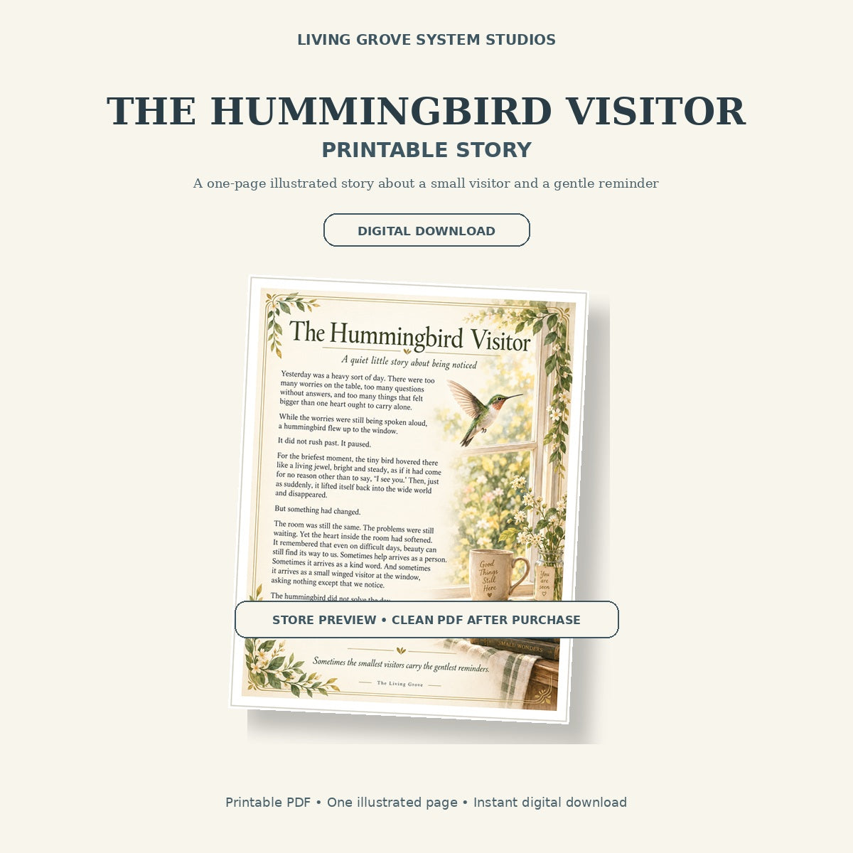 The Hummingbird Visitor printable story digital download cover