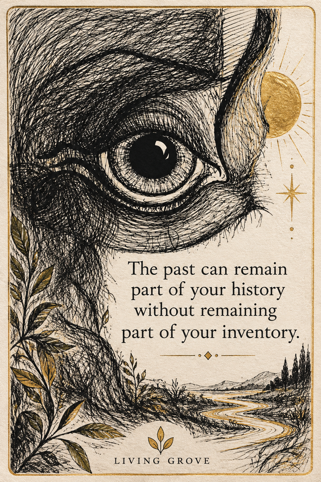 The Witness Collection card with hand-drawn eye and reflection about history and inventory
