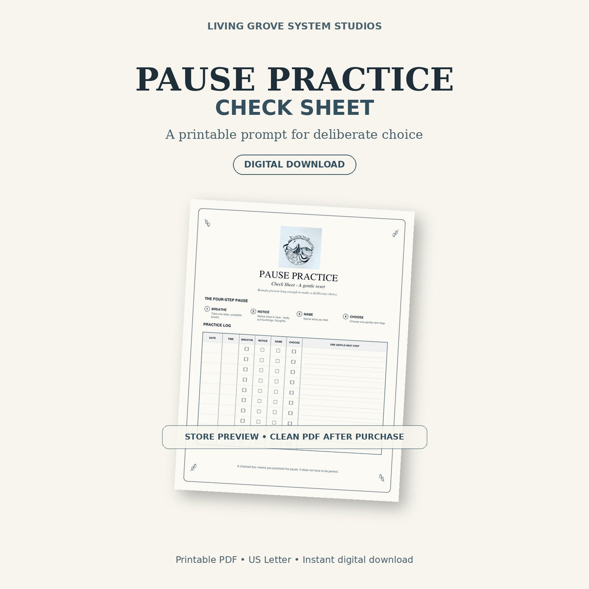 Pause Practice Check Sheet printable digital download cover