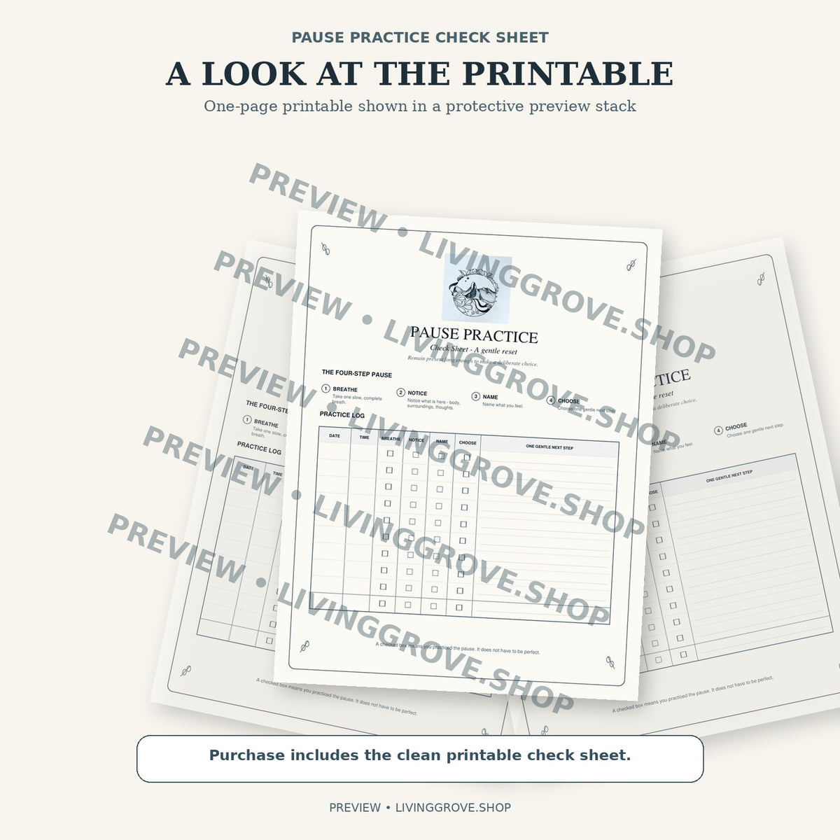Protected preview of the Pause Practice Check Sheet printable